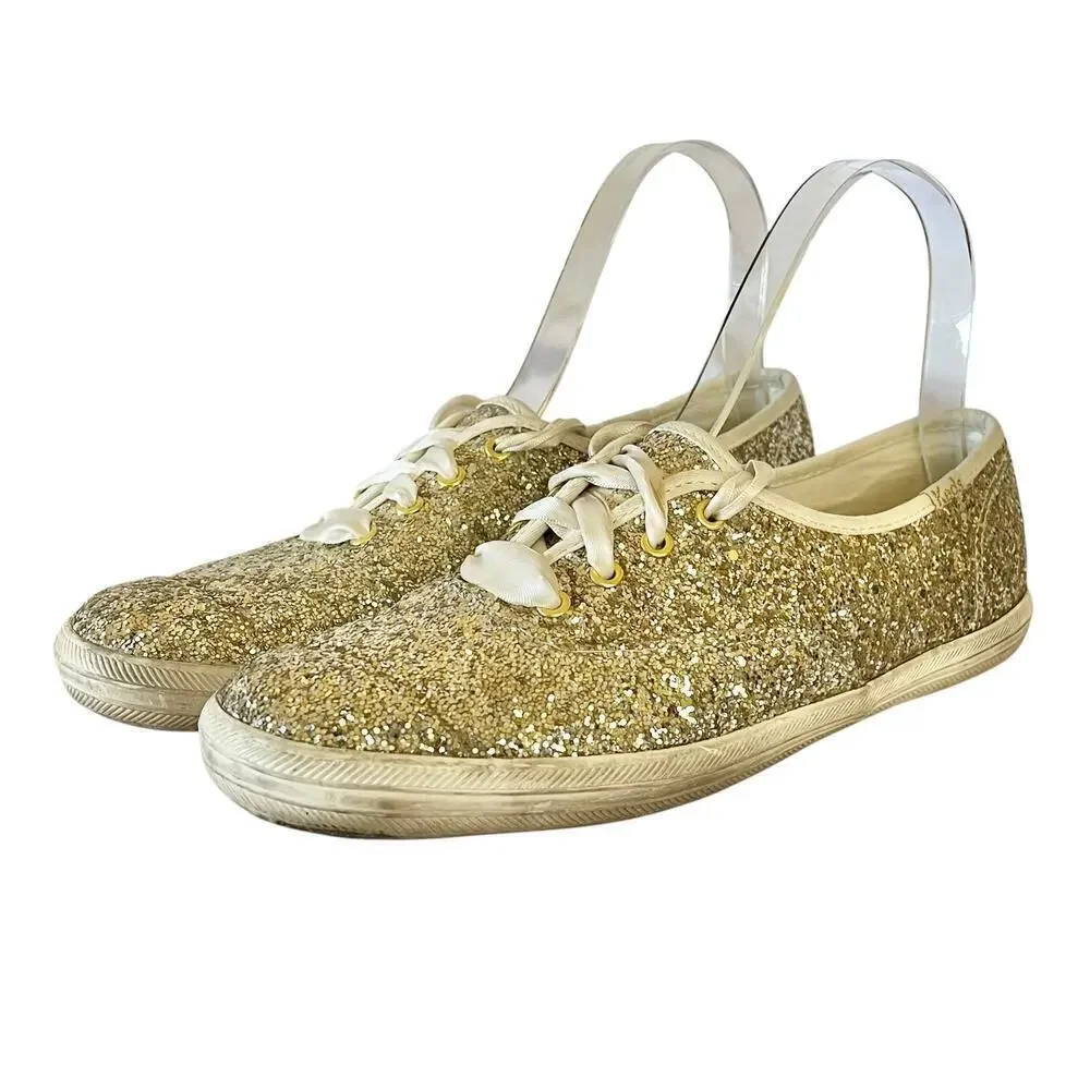 Kate Spade x Keds Champion Gold Glitter Womens Sneakers Trainers Shoes Size 6